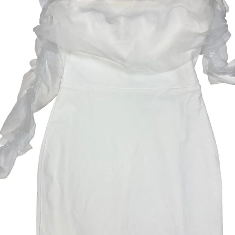 NWT Lulus Beautifully Beloved White Mesh Off-the-Shoulder Maxi Dress‎ Wedding S